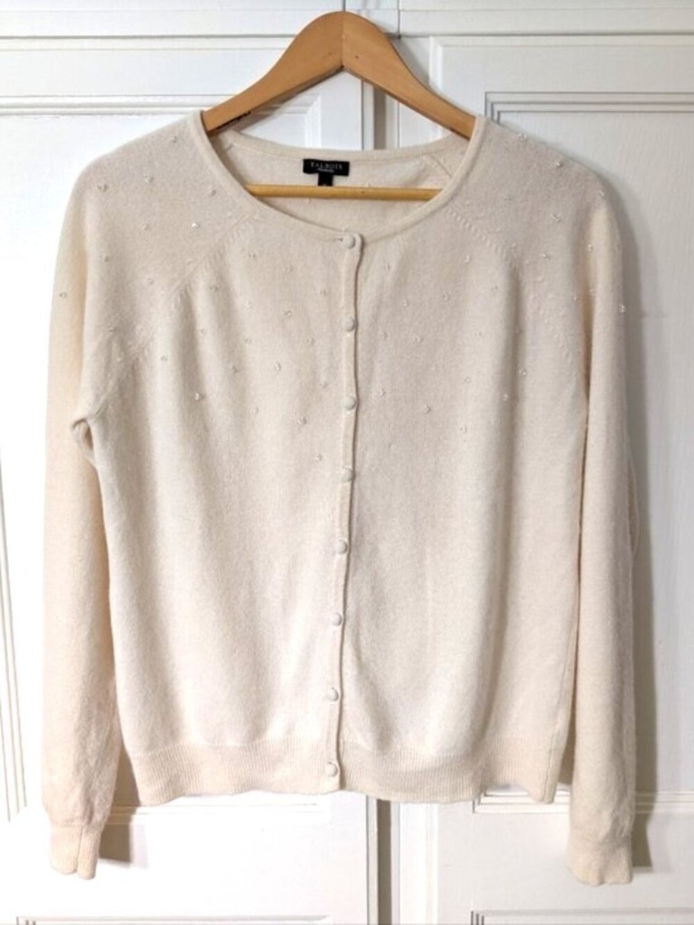 Talbots Cream Embellished Button-Front Sweater M